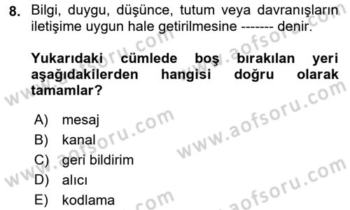 Turizm Ve İletişim Dersi 2021 - 2022 Yılı (Vize) Ara Sınav Soruları 8. Soru