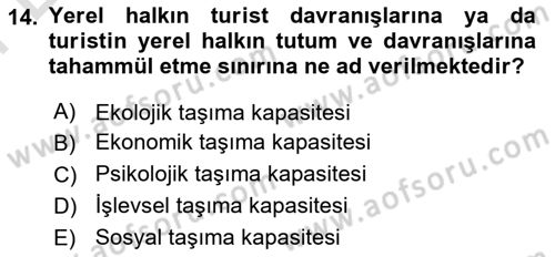 Turizm Ve İletişim Dersi 2021 - 2022 Yılı (Final) Dönem Sonu Sınav Soruları 14. Soru