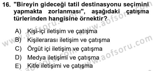 Turizm Ve İletişim Dersi 2021 - 2022 Yılı (Final) Dönem Sonu Sınav Soruları 16. Soru