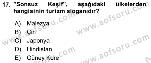 Turizm Ve İletişim Dersi 2021 - 2022 Yılı (Final) Dönem Sonu Sınav Soruları 17. Soru