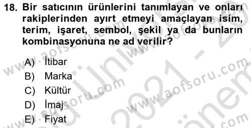 Turizm Ve İletişim Dersi 2021 - 2022 Yılı (Final) Dönem Sonu Sınav Soruları 18. Soru