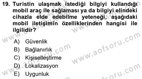 Turizm Ve İletişim Dersi 2021 - 2022 Yılı (Final) Dönem Sonu Sınav Soruları 19. Soru