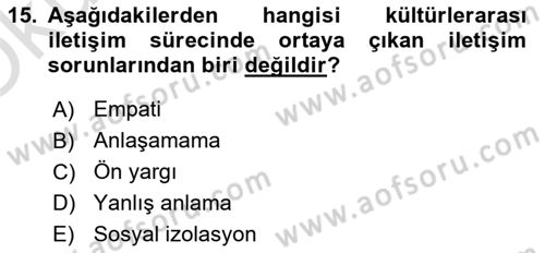 Turizm Ve İletişim Dersi 2021 - 2022 Yılı Yaz Okulu Sınav Soruları 15. Soru