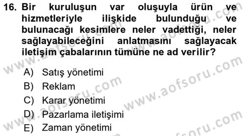 Turizm Ve İletişim Dersi 2021 - 2022 Yılı Yaz Okulu Sınav Soruları 16. Soru