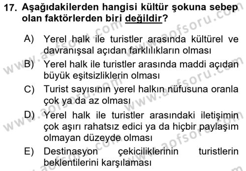 Turizm Ve İletişim Dersi 2021 - 2022 Yılı Yaz Okulu Sınav Soruları 17. Soru