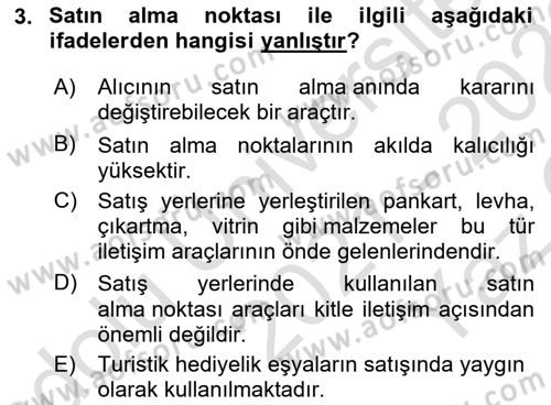 Turizm Ve İletişim Dersi 2021 - 2022 Yılı Yaz Okulu Sınav Soruları 3. Soru
