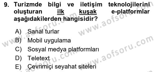 Turizm Ve İletişim Dersi 2021 - 2022 Yılı Yaz Okulu Sınav Soruları 9. Soru