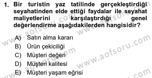Turizm Ve İletişim Dersi 2022 - 2023 Yılı Yaz Okulu Sınav Soruları 1. Soru