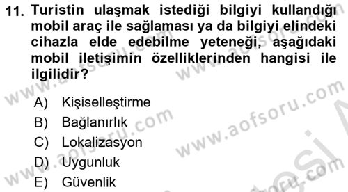 Turizm Ve İletişim Dersi 2022 - 2023 Yılı Yaz Okulu Sınav Soruları 11. Soru