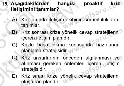 Turizm Ve İletişim Dersi 2022 - 2023 Yılı Yaz Okulu Sınav Soruları 15. Soru