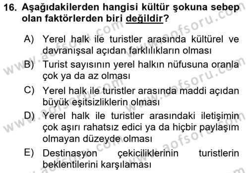 Turizm Ve İletişim Dersi 2022 - 2023 Yılı Yaz Okulu Sınav Soruları 16. Soru