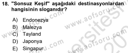 Turizm Ve İletişim Dersi 2022 - 2023 Yılı Yaz Okulu Sınav Soruları 18. Soru