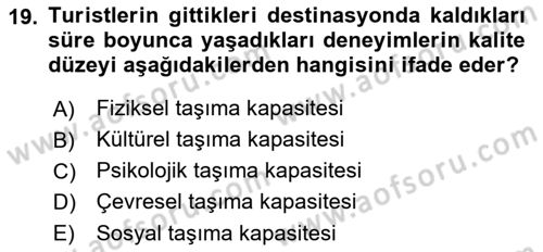Turizm Ve İletişim Dersi 2022 - 2023 Yılı Yaz Okulu Sınav Soruları 19. Soru
