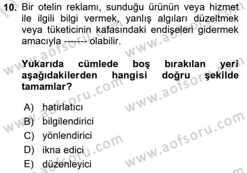 Turizm Ve İletişim Dersi 2023 - 2024 Yılı (Vize) Ara Sınav Soruları 10. Soru
