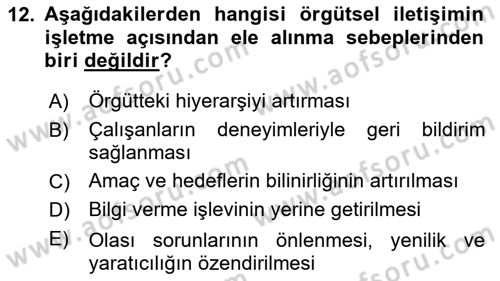 Turizm Ve İletişim Dersi 2023 - 2024 Yılı (Vize) Ara Sınav Soruları 12. Soru