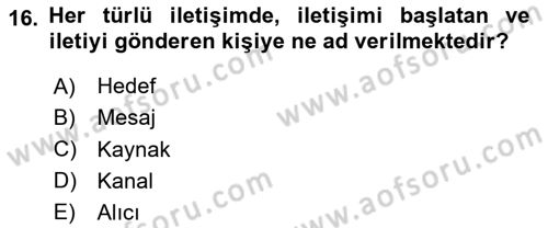 Turizm Ve İletişim Dersi 2023 - 2024 Yılı (Vize) Ara Sınav Soruları 16. Soru