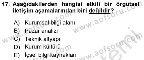 Turizm Ve İletişim Dersi 2023 - 2024 Yılı (Vize) Ara Sınav Soruları 17. Soru