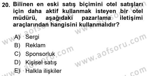 Turizm Ve İletişim Dersi 2023 - 2024 Yılı (Vize) Ara Sınav Soruları 20. Soru