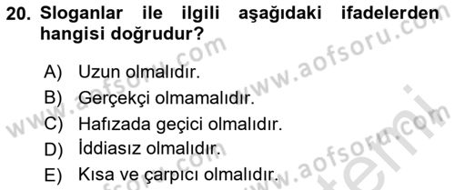 Turizm Ve İletişim Dersi 2023 - 2024 Yılı (Final) Dönem Sonu Sınav Soruları 20. Soru