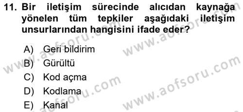 Turizm Ve İletişim Dersi 2023 - 2024 Yılı Yaz Okulu Sınav Soruları 11. Soru