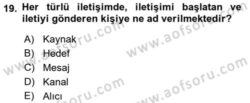 Turizm Ve İletişim Dersi 2023 - 2024 Yılı Yaz Okulu Sınav Soruları 19. Soru