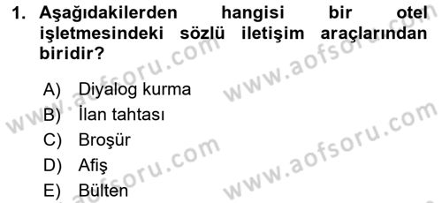 Turizm Ve İletişim Dersi 2024 - 2025 Yılı (Vize) Ara Sınav Soruları 1. Soru