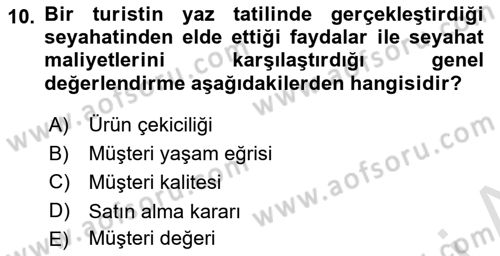 Turizm Ve İletişim Dersi 2024 - 2025 Yılı (Vize) Ara Sınav Soruları 10. Soru