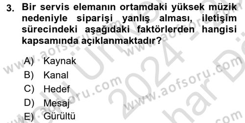 Turizm Ve İletişim Dersi 2024 - 2025 Yılı (Vize) Ara Sınav Soruları 3. Soru
