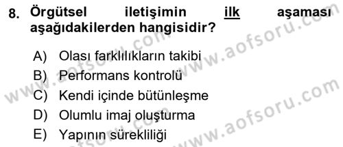 Turizm Ve İletişim Dersi 2024 - 2025 Yılı (Vize) Ara Sınav Soruları 8. Soru
