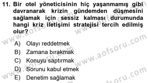 Turizm Ve İletişim Dersi 2024 - 2025 Yılı (Final) Dönem Sonu Sınav Soruları 11. Soru