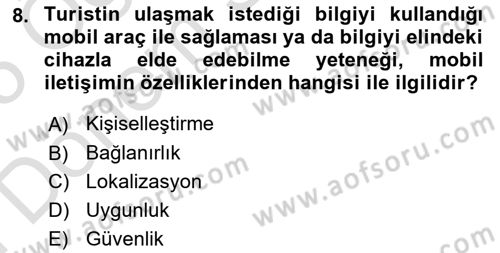 Turizm Ve İletişim Dersi 2024 - 2025 Yılı (Final) Dönem Sonu Sınav Soruları 8. Soru