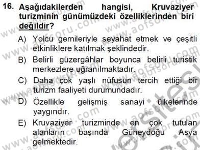 Turizm Coğrafyası Dersi 2012 - 2013 Yılı (Vize) Ara Sınav Soruları 16. Soru