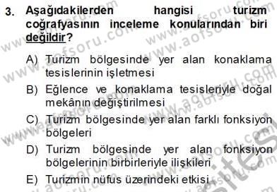 Turizm Coğrafyası Dersi Ara Sınavı Deneme Sınav Soruları 3. Soru