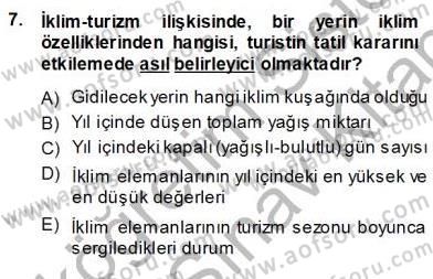 Turizm Coğrafyası Dersi Ara Sınavı Deneme Sınav Soruları 7. Soru