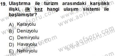 Turizm Coğrafyası Dersi 2014 - 2015 Yılı (Vize) Ara Sınavı 19. Soru