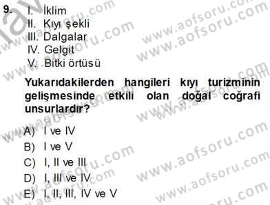 Turizm Coğrafyası Dersi 2014 - 2015 Yılı (Vize) Ara Sınav Soruları 9. Soru