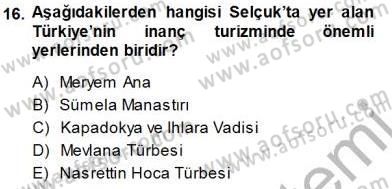 Turizm Coğrafyası Dersi 2014 - 2015 Yılı (Final) Dönem Sonu Sınav Soruları 16. Soru
