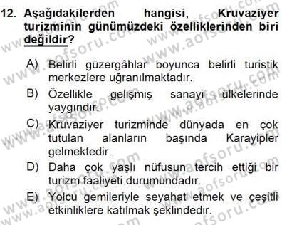 Turizm Coğrafyası Dersi Ara Sınavı Deneme Sınav Soruları 12. Soru