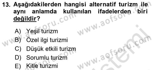 Turizm Coğrafyası Dersi 2021 - 2022 Yılı (Vize) Ara Sınav Soruları 13. Soru