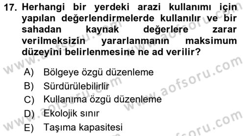 Turizm Coğrafyası Dersi 2021 - 2022 Yılı (Vize) Ara Sınav Soruları 17. Soru