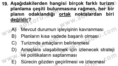 Turizm Coğrafyası Dersi 2021 - 2022 Yılı (Vize) Ara Sınav Soruları 19. Soru