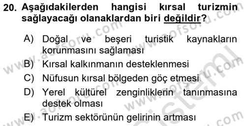 Turizm Coğrafyası Dersi 2021 - 2022 Yılı (Vize) Ara Sınav Soruları 20. Soru