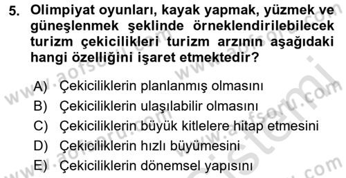 Turizm Coğrafyası Dersi 2021 - 2022 Yılı (Vize) Ara Sınav Soruları 5. Soru