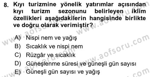 Turizm Coğrafyası Dersi 2021 - 2022 Yılı (Vize) Ara Sınav Soruları 8. Soru