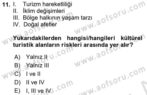 Turizm Coğrafyası Dersi 2022 - 2023 Yılı (Vize) Ara Sınav Soruları 11. Soru