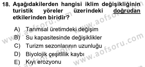 Turizm Coğrafyası Dersi 2022 - 2023 Yılı (Vize) Ara Sınav Soruları 18. Soru