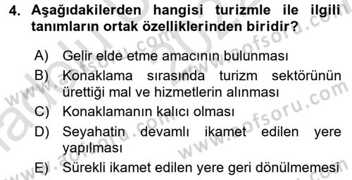 Turizm Coğrafyası Dersi 2022 - 2023 Yılı (Vize) Ara Sınav Soruları 4. Soru