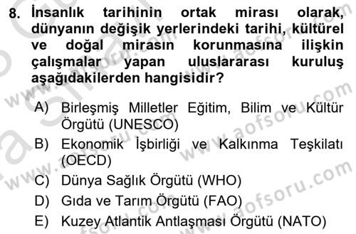 Turizm Coğrafyası Dersi 2022 - 2023 Yılı (Vize) Ara Sınav Soruları 8. Soru