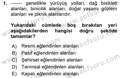 Turizm Coğrafyası Dersi 2023 - 2024 Yılı (Vize) Ara Sınav Soruları 1. Soru
