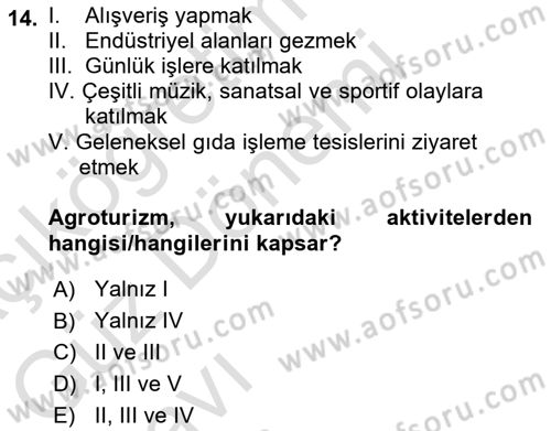 Turizm Coğrafyası Dersi 2023 - 2024 Yılı (Vize) Ara Sınav Soruları 14. Soru